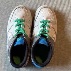 Nike Kids White and Gray Sneakers with Green Laces